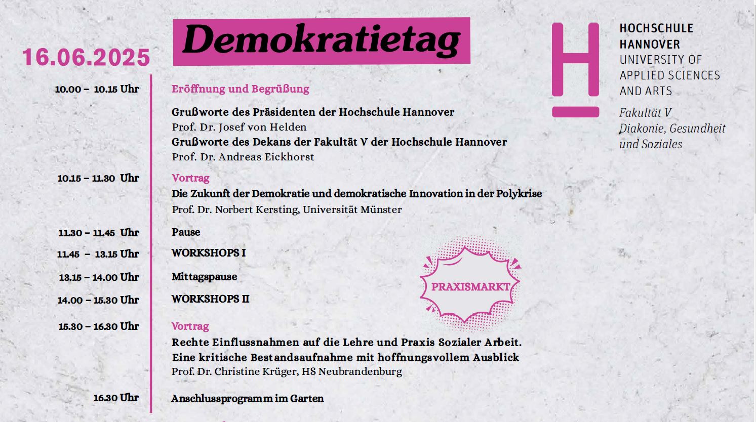 Montag 16.6.2025 – Demokratietag und -abend an der Fakultät V Hochschule Hannover